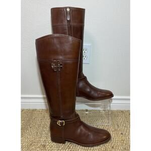 $495 Tory Burch The Eloise Size 9 Almond Brown Leather Tall Zip Up Riding Boots